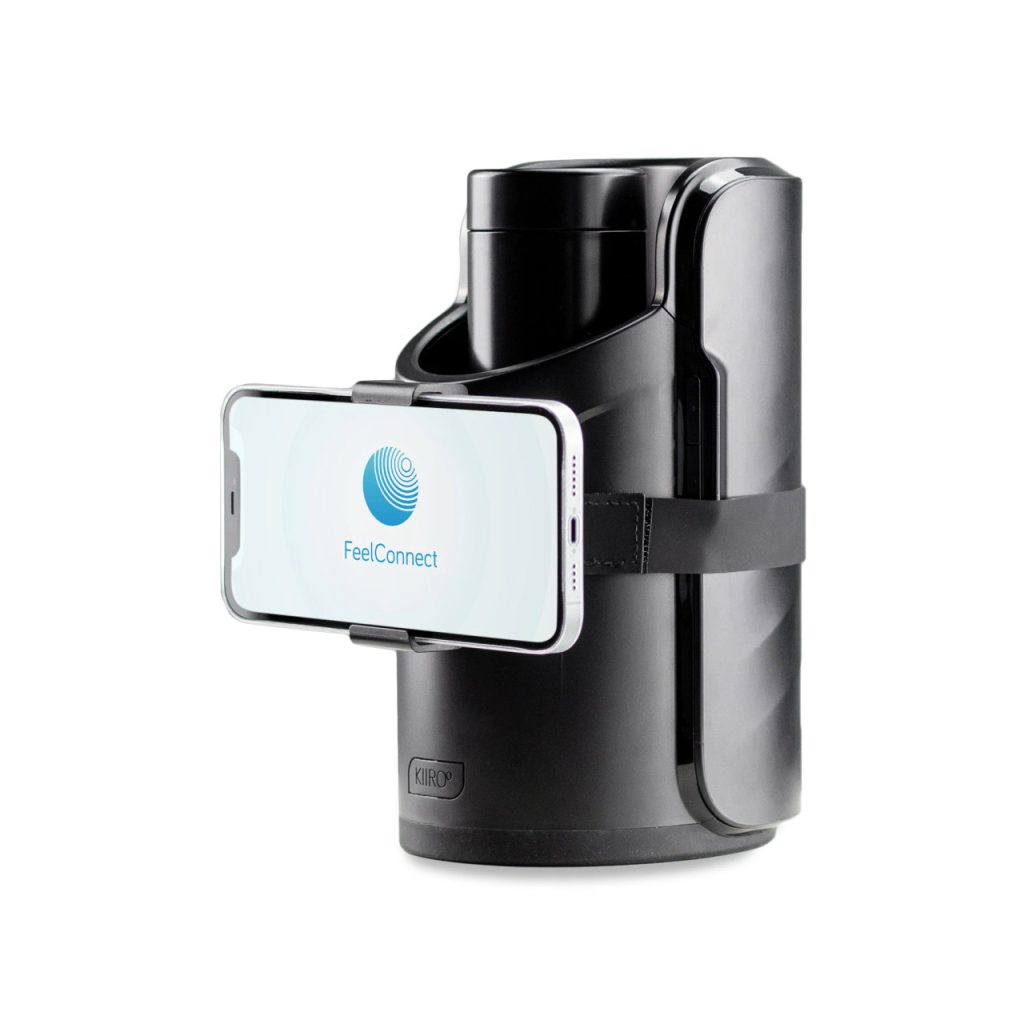 Kiiroo Keon connected to smartphone showing interactive content