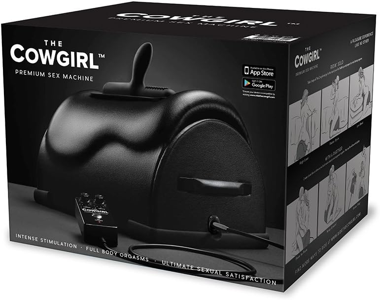 Cowgirl Premium Sex Machine unboxing with all components displayed